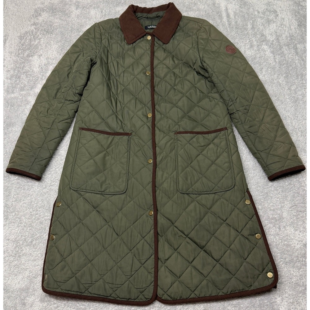 Lauren Ralph Lauren Quilted Jacket Womens S Green Insulated Corduroy Equestrian